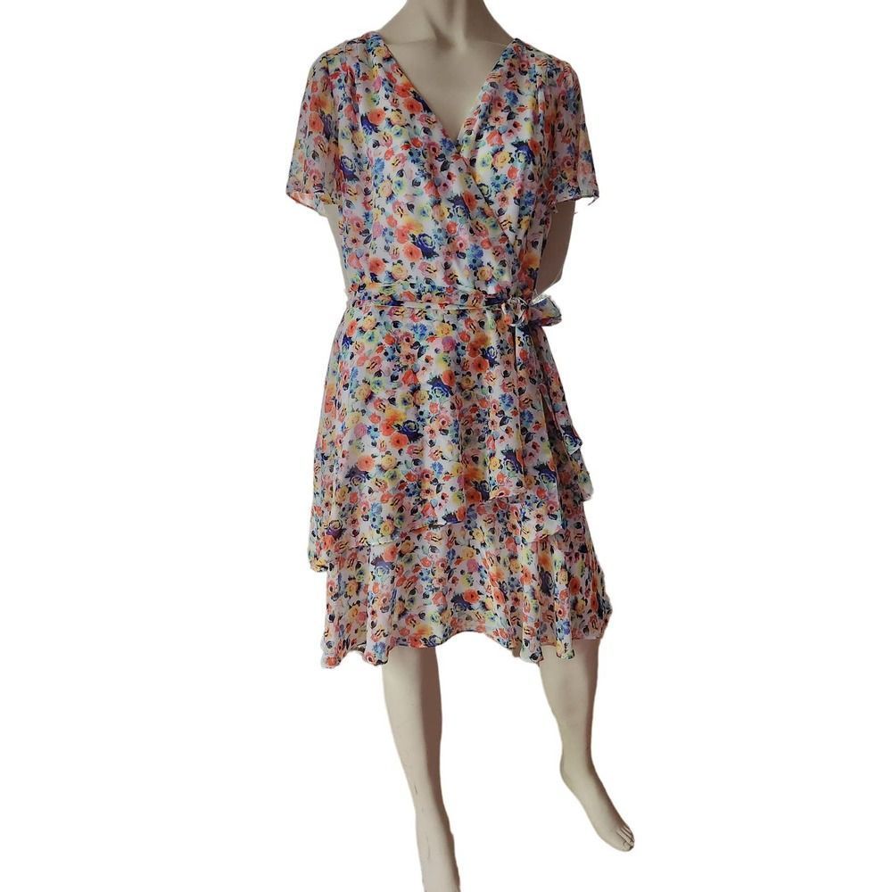 Tahari Multicolor Floral Wrap Dress